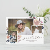 Roze Bloemen Kalligrafie Afstuderen Foto Kaart (Staand voorkant)