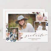 Roze Bloemen Kalligrafie Afstuderen Foto Kaart (Voorkant / Achterkant)