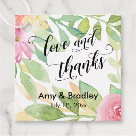 Roze Bloemen & Kalligrafie Liefde en Bedankt bruil Bedankjes Labels