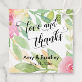 Roze Bloemen & Kalligrafie Liefde en Bedankt bruil Bedankjes Labels (Achterkant)