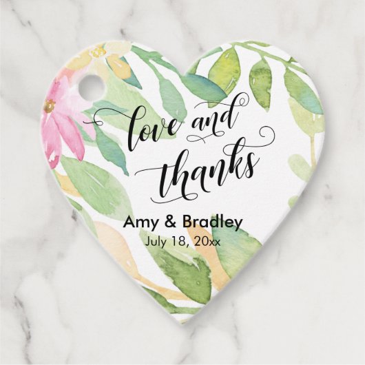 Roze Bloemen & Kalligrafie Liefde en Bedankt bruil Bedankjes Labels (Voorkant)