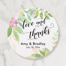 Roze Bloemen & Kalligrafie Liefde en Bedankt bruil Bedankjes Labels