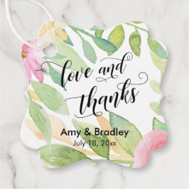 Roze Bloemen & Kalligrafie Liefde en Bedankt bruil Bedankjes Labels