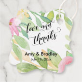 Roze Bloemen & Kalligrafie Liefde en Bedankt bruil Bedankjes Labels (Achterkant)