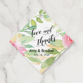 Roze Bloemen & Kalligrafie Liefde en Bedankt bruil Bedankjes Labels