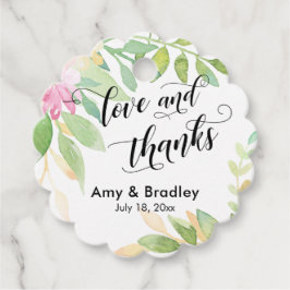 Roze Bloemen & Kalligrafie Liefde en Bedankt bruil Bedankjes Labels