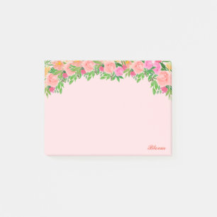Roze bloemen & kalligrafie op lichtroze post-it® notes