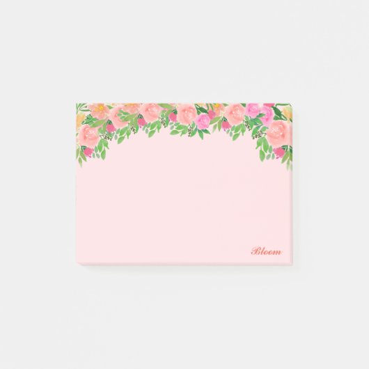 Roze bloemen & kalligrafie op lichtroze post-it® notes (Voorkant)
