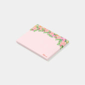 Roze bloemen & kalligrafie op lichtroze post-it® notes (Schuin)