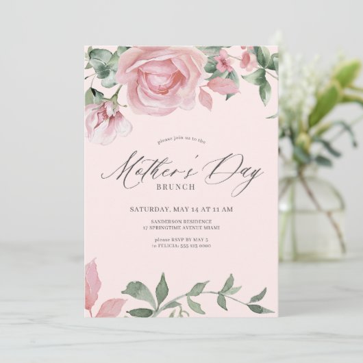 Roze bloemen kalligrafie script Moederdag brunch Kaart (Staand voorkant)