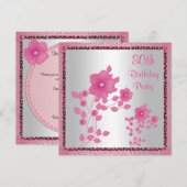 Roze Bloemen & Kant 80ste Verjaardagsfeest Kaart (Voorkant / Achterkant)