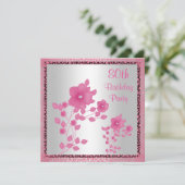 Roze Bloemen & Kant 80ste Verjaardagsfeest Kaart (Staand voorkant)