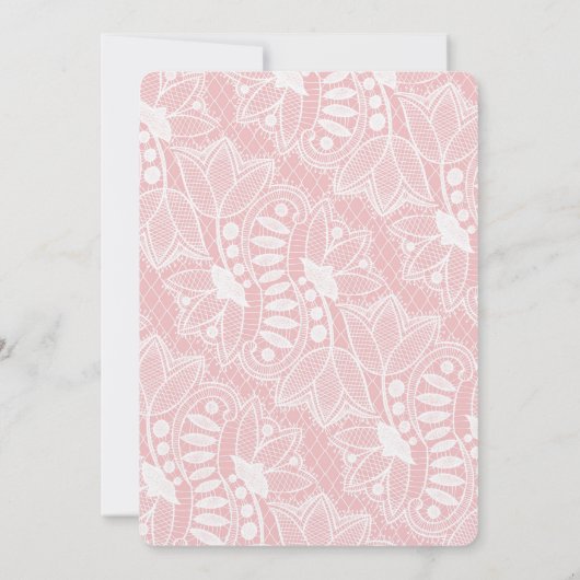 Roze Bloemen Kant Bruiloft Kaart (Achterkant)