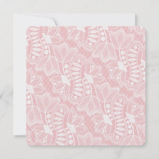 Roze Bloemen Kant Bruiloft Kaart (Achterkant)
