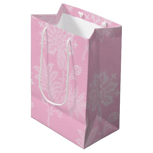 Roze Bloemen Kant Bruiloftsdouche Medium Cadeauzakje (Voorkant Gekanteld)