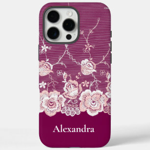 Roze Bloemen Kant iPhone 16 Pro Max Hoesje