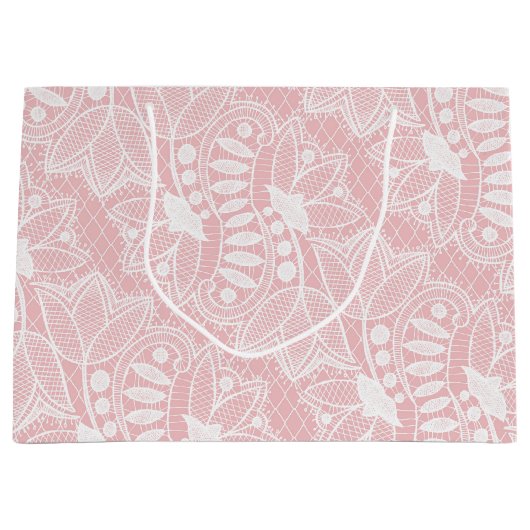 Roze Bloemen Kant Groot Cadeauzakje (Voorkant)