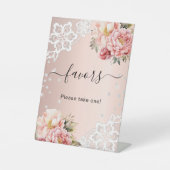 Roze bloemen kant gunstteken reclamebord met voetstuk (Voorkant)