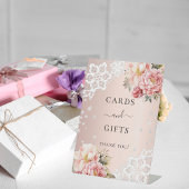 Roze bloemen kant kaarten geschenken teken reclamebord met voetstuk