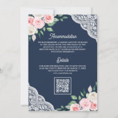 Roze Bloemen Kant Marine Blauw QR Code Moslim Brui Kaart (Achterkant)