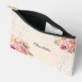Roze bloemen kant perzik beige etui (Open)