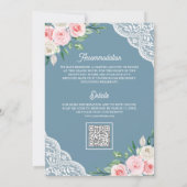 Roze Bloemen Kant Stoffig Blauw QR Code Moslim Bru Kaart (Achterkant)