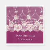 Roze Bloemen Kant Verjaardag Servet (Voorkant)