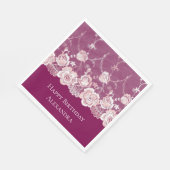 Roze Bloemen Kant Verjaardag Servet (Hoek)