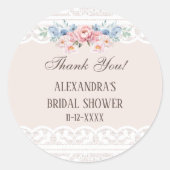 Roze Bloemen  Kant Vrijgezellenfeest Dank u Ronde Sticker (Voorkant)