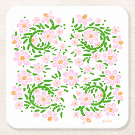 Roze bloemen kartonnen onderzetters