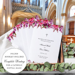 Roze Bloemen Katholieke Huwelijksceremonie Program