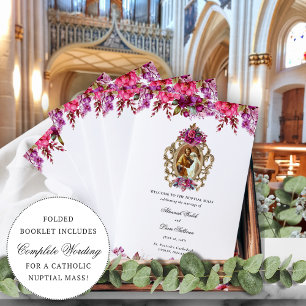 Roze Bloemen Katholieke Huwelijksceremonie Program