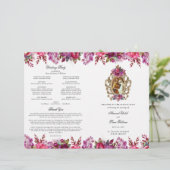 Roze Bloemen Katholieke Huwelijksceremonie Program (Staand voorkant)