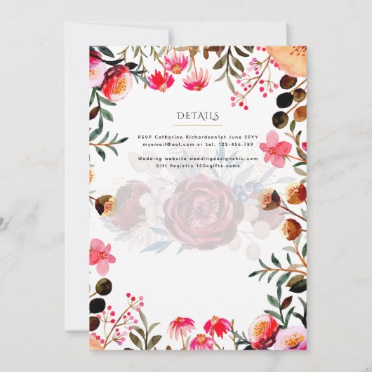 Roze Bloemen  Katholieke Huwelijksmis Trouwen Kaart (Achterkant)