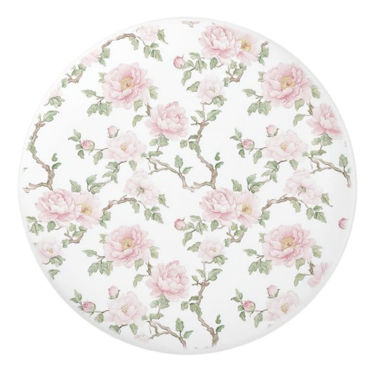 Roze Bloemen Keramische Knop (Voorkant)