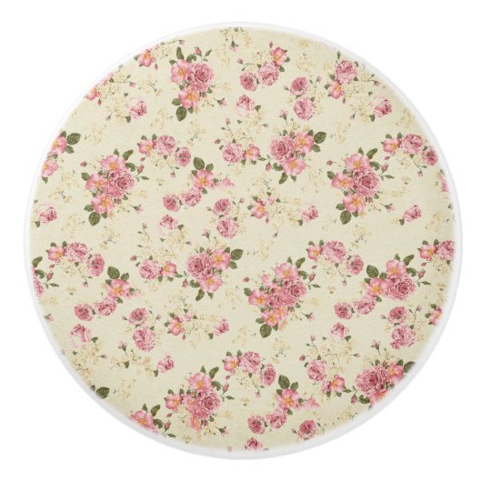  Roze Bloemen Keramische Knop (Voorkant)