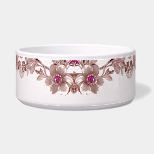 Roze Bloemen Keramische Pet Bowl Voerbakje