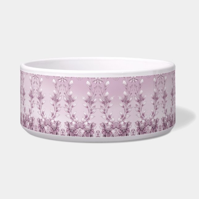 Roze Bloemen Keramische Pet Bowl Voerbakje (Voorkant)