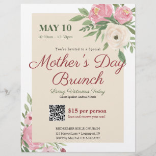 Roze Bloemen Kerk Moederdag Brunch Flyer