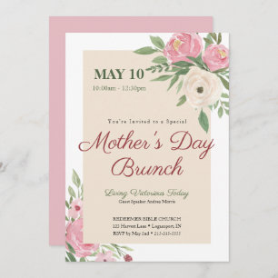 Roze Bloemen Kerk Moederdag Brunch Kaart