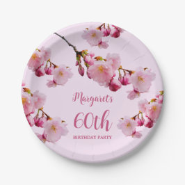 Roze Bloemen Kersenbloesem Sakura Verjaardagsfeest Papieren Bordje