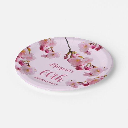 Roze Bloemen Kersenbloesem Sakura Verjaardagsfeest Papieren Bordje (Gekanteld)
