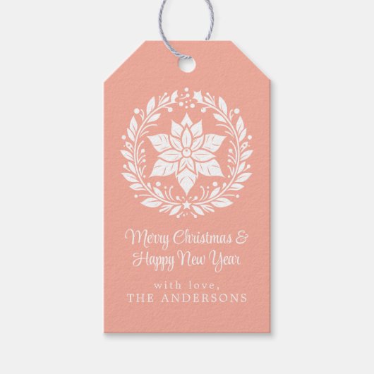 Roze  Bloemen Kerst Cadeaulabel (Voorkant)