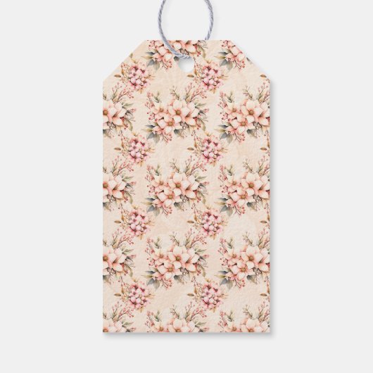 Roze  Bloemen Kerst Cadeaulabel (Achterkant)