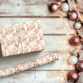 Roze Bloemen Kerst Cadeaupapier