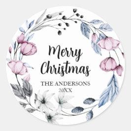 Roze Bloemen Kerst Envelop Afdichtingen Ronde Sticker