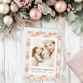  Roze Bloemen Kerst  Flat Feestdagenkaart