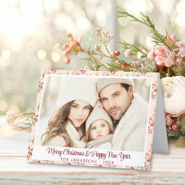 Roze Bloemen Kerst Kaart