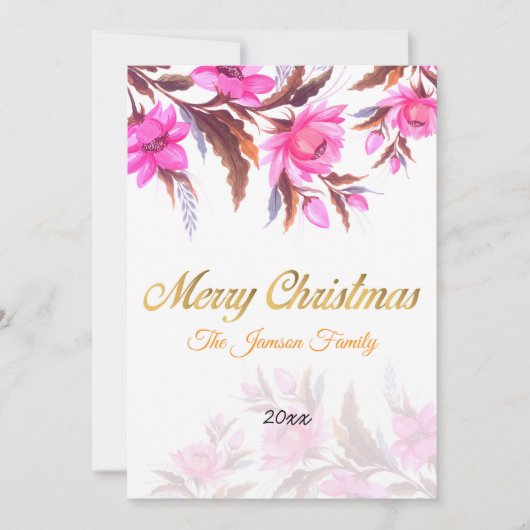 Roze Bloemen Kerst Kaart (Voorkant)