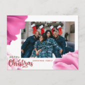 Roze Bloemen Kerst Kaart, aangepaste vakantie Kaar Feestdagenkaart (Voorkant)